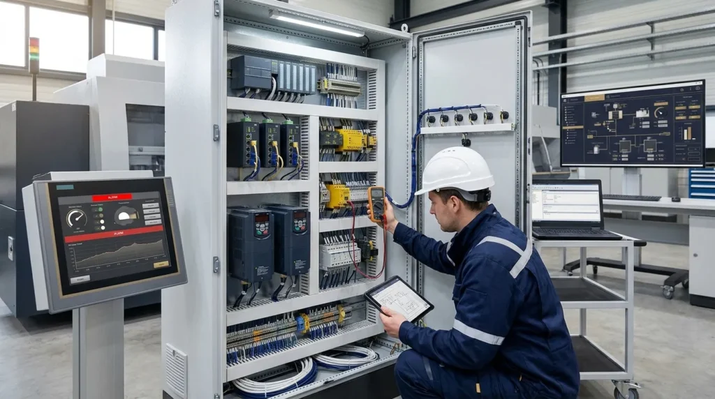 Engineer testing PLC, HMI and industrial control systems in Ontario
